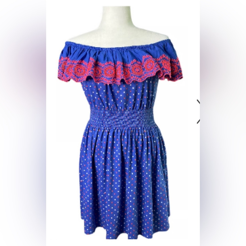 LILLY PULITZER OFF THE SHOULDER KALAMA DRESS BOREALIS BLUE SMALL Used fresh cond